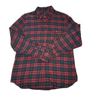 J Crew Men's Cashmere Blend Brown Red Black‎ Plaid Slim Fit LS Button Down Large